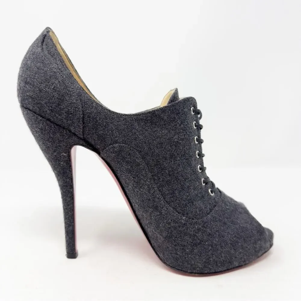 Christian Louboutin Lady Derby Flannel Lace Up Peep Toe Booties Womens Size 40